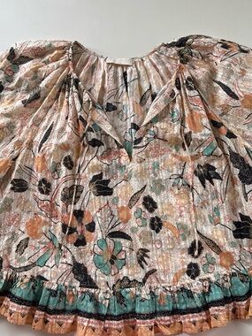 Ulla Johnson Peach, Teal & Black Floral Peasant Blouse